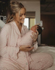 Bamboo Baby Swaddle Blanket & Hat in Pink Gingham