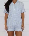 Ruffle Bamboo Short Set in Blue Gingham