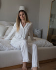 Ruffle Bamboo Pajama Bridal Pant Set in Dove