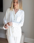 Ruffle Bamboo Pajama Bridal Pant Set in Dove