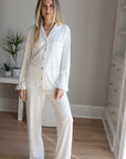 Ruffle Bamboo Pajama Bridal Pant Set in Dove