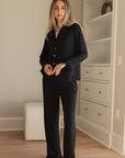 Ruffle Bamboo Pajama Bridal Pant Set in Noir