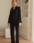 Ruffle Bamboo Pajama Bridal Pant Set in Noir