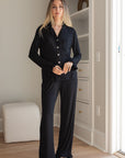 Ruffle Bamboo Pajama Bridal Pant Set in Noir