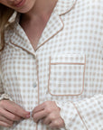 Ruffle Bamboo Pajama Set in Tan Gingham
