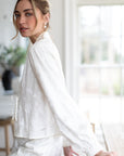 Lily Bridal Floral Jacquard Tie Front Pant Set in Dove