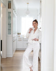 Lily Bridal Floral Jacquard Tie Front Pant Set in Dove
