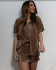 Pleated Short Bridal Set in Mocha Mousse