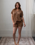 Pleated Short Set in Mocha Mousse