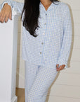 Ruffle Bamboo Pajama Set in Blue Gingham