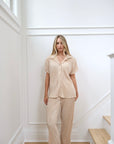 Pleated Short Sleeve Pant Bridal Set in Champagne