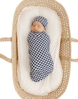 Bamboo Baby Swaddle Blanket & Hat in Navy Gingham