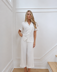 Ruffle Bamboo Pajama Crop Bridal Set in Dove