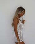 Sara Silky Lace Bridal Romper