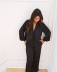 Lily Bridal Jacquard Tie Front Pant Set in Noir