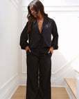 Lily Bridal Jacquard Tie Front Pant Set in Noir