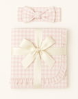 Bamboo Baby Swaddle Blanket & Hat in Pink Gingham