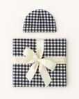 Bamboo Baby Swaddle Blanket & Hat in Navy Gingham