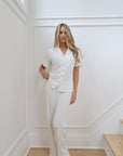 Ruffle Bamboo Pajama Short Bridal Sleeve Pant Set in Dove