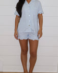 Ruffle Bamboo Short Set in Blue Gingham