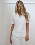 Ruffle Bamboo Pajama Short Bridal Sleeve Pant Set in Dove