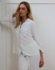 Ruffle Bamboo Pajama Bridal Pant Set Sky Trim