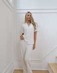 Ruffle Bamboo Pajama Short Bridal Sleeve Pant Set in Dove