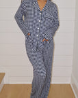 Ruffle Bamboo Pajama Set in Navy Gingham