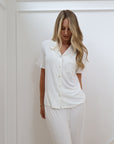 Ruffle Bamboo Pajama Short Bridal Sleeve Pant Set in Dove