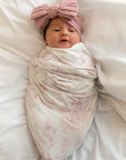 Bamboo Baby Swaddle Blanket & Hat Set in Rose Toile