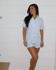 Ruffle Bamboo Short Set in Blue Gingham