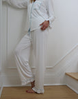 Ruffle Bamboo Pajama Bridal Pant Set Sky Trim