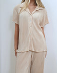 Pleated Short Sleeve Pant Bridal Set in Champagne