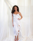 Sofia Silky Flora Midi Dress in Dove