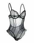 Mesh Hearts Bodysuit in Noir