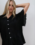 Pleats Please Short Sleeve Bridal Pant Set in Noir