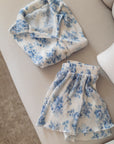 Pleated Short Set in Blue Floral