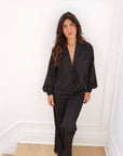 Lily Bridal Jacquard Tie Front Pant Set in Noir