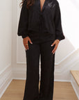 Lily Bridal Jacquard Tie Front Pant Set in Noir
