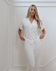 Ruffle Bamboo Pajama Short Bridal Sleeve Pant Set in Dove