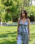 Estelle Silky Satin Set in Dusty Blue