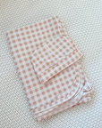 Bamboo Baby Swaddle Blanket & Hat Set in Tan Gingham