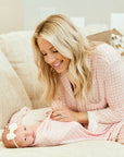 Bamboo Baby Swaddle Blanket & Hat in Pink Gingham