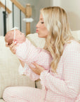 Bamboo Baby Swaddle Blanket & Hat in Pink Gingham