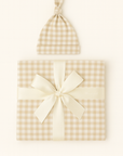 Bamboo Baby Swaddle Blanket & Hat Set in Tan Gingham