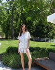 Ruffle Bamboo Pajama Short Set in Blue Toile