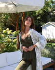Olive Toile Bamboo Long Robe
