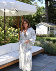 Olive Toile Bamboo Long Robe