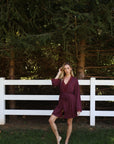 Bamboo Lace Trim Short Robe in Merlot