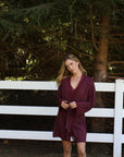 Bamboo Lace Trim Short Robe in Merlot